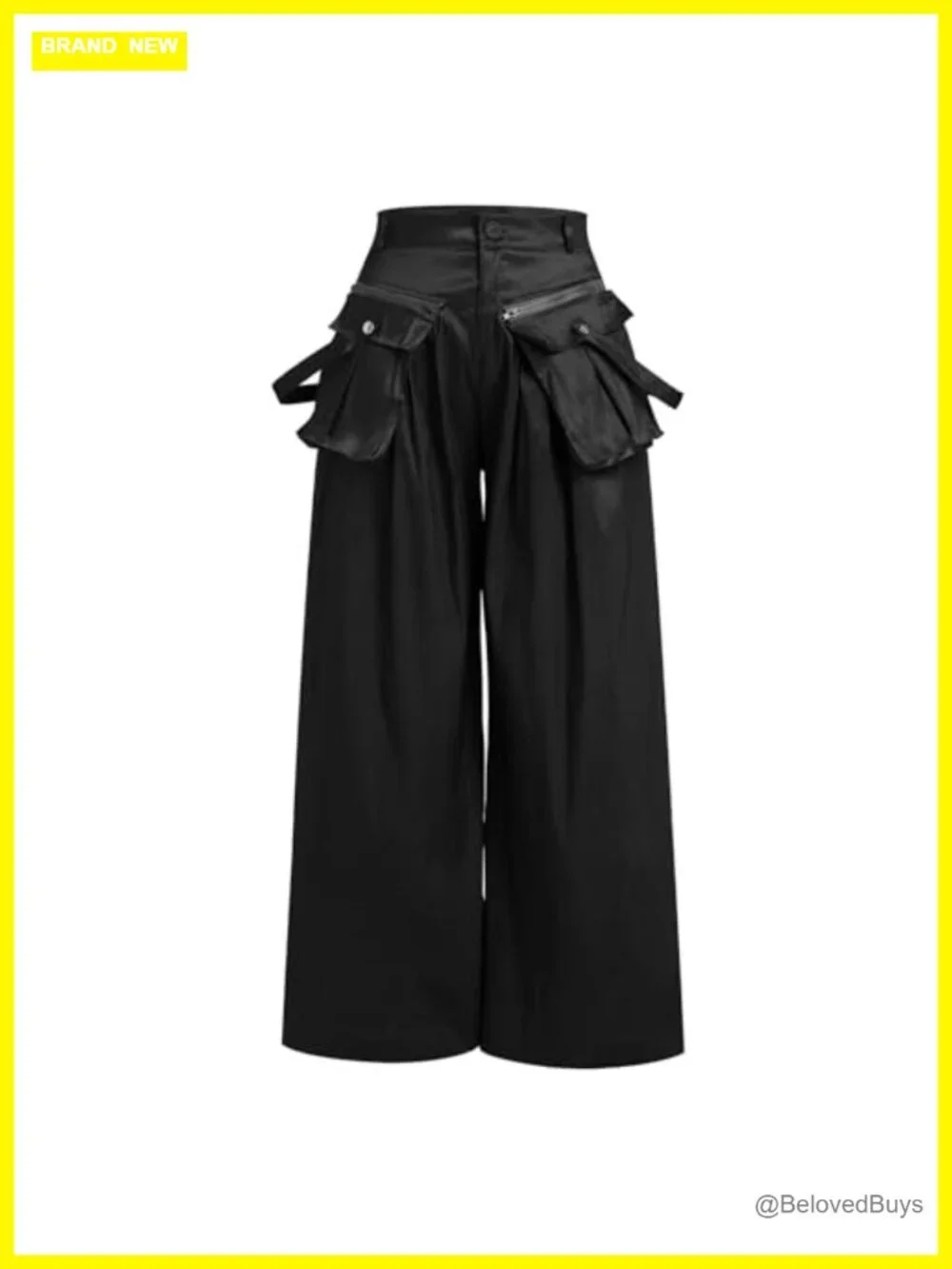 High Rise Wide Leg Satin Cargo Pants with Pockets Y2K Trousers